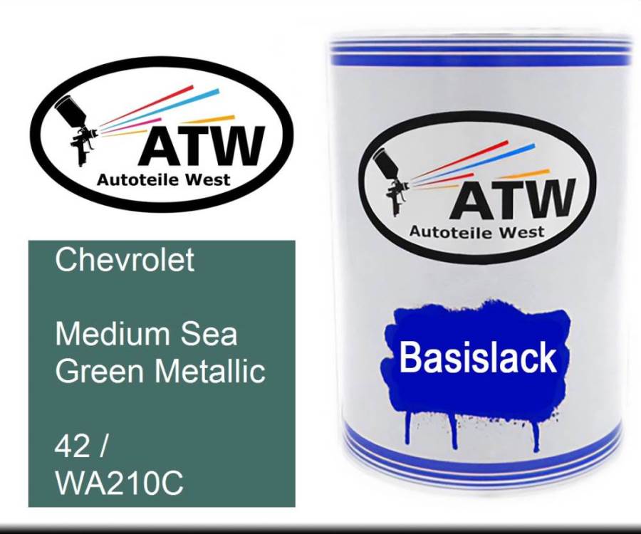 Chevrolet, Medium Sea Green Metallic, 42 / WA210C: 500ml Lackdose, von ATW Autoteile West.